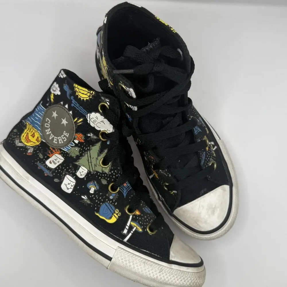 Camp Converse Kids Size 1.5 All Star Hi Tops Black Canvas Sneakers Lace Up Shoes